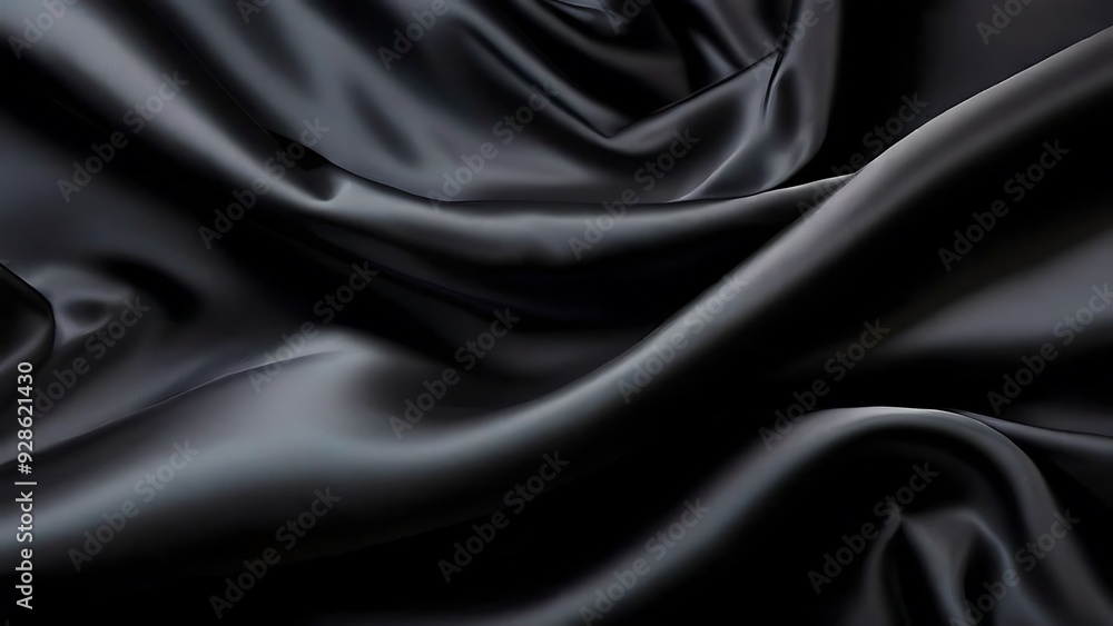 Black  abstract background.  satin texture background. Beautiful wavy soft folds on the surface of the fabric. Teal elegant background with copy space for design. Web banner