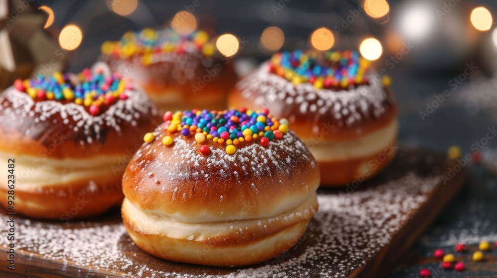Hanukkah sufganiyot food background illustration generated by ai Hanukkah sufganiyot food background illustration generated by ai