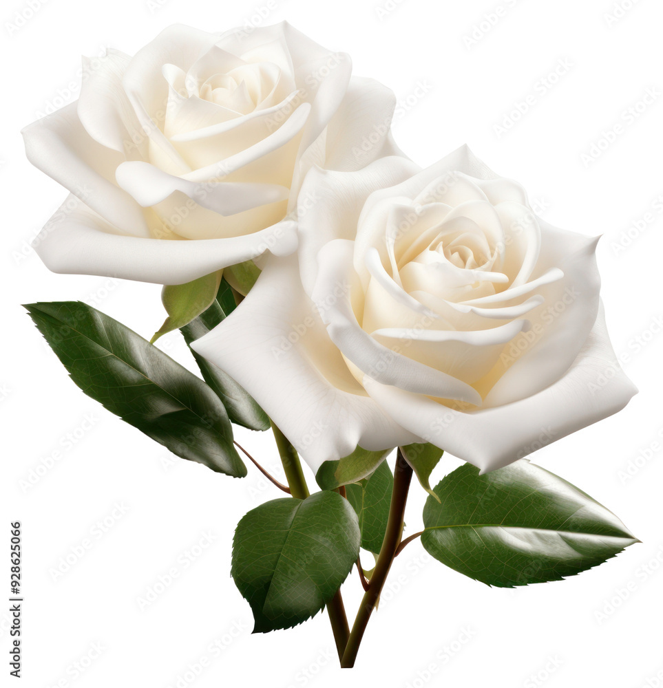 Fototapeta premium PNG Elegant white roses with leaves