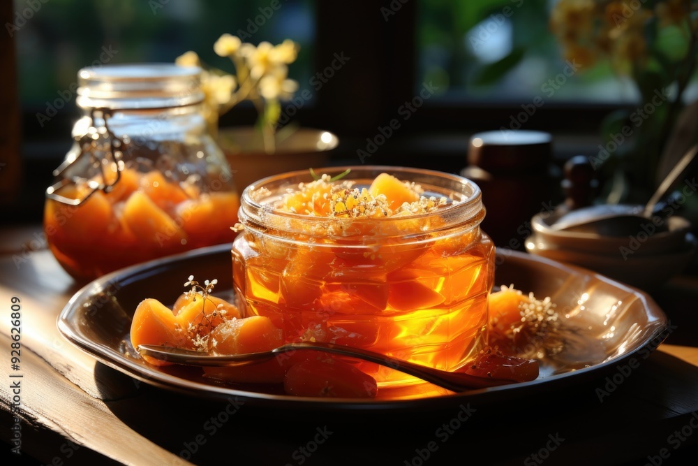 Vanilla peach jelly in a bowl, generative IA Vanilla peach jelly in a bowl, generative IA