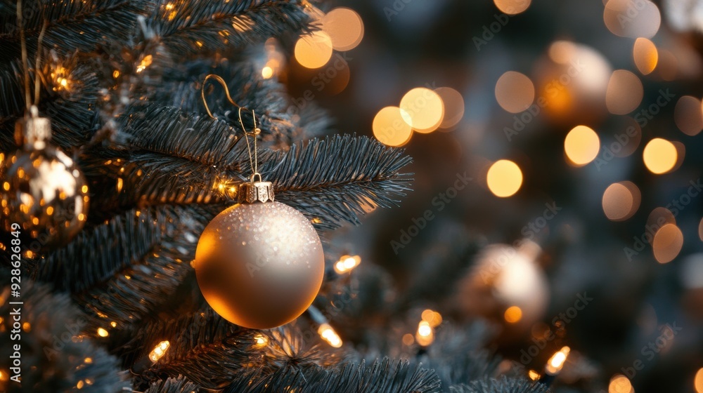 A close up of a christmas tree with ornaments and lights, AI A close up of a christmas tree with ornaments and lights, AI