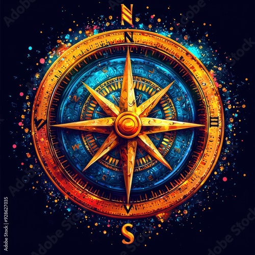 Wallpaper Mural Golden Compass with Blue Center and Sparkling Background Torontodigital.ca