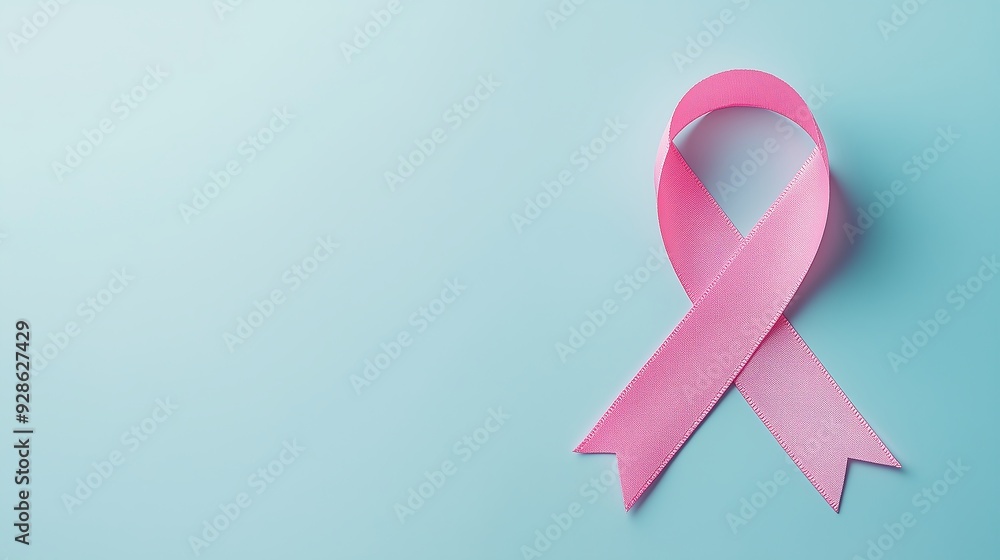 A pink ribbon representing cancer awareness on a solid background. A pink ribbon representing cancer awareness on a solid background.