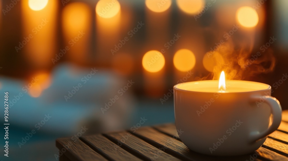 A serene candle glowing softly in a peaceful setting, creating a warm and inviting atmosphere for relaxation and tranquility. A serene candle glowing softly in a peaceful setting, creating a warm and inviting atmosphere for relaxation and tranquility.