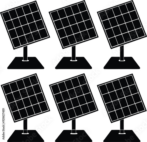 Solar Panel Artistic Silhouette Elements in Black