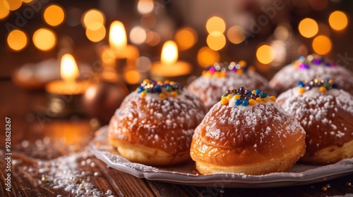 Hanukkah sufganiyot food background illustration generated by ai