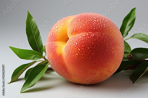 Mature peach on a white background., generative IA