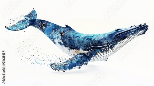 side view of big blue whale isolated on transparent background ,whale png ,generative ai