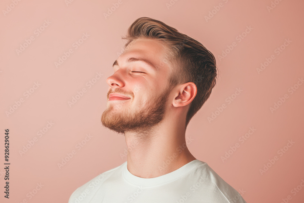 Obraz premium A close up of a man's face with his eyes closed
