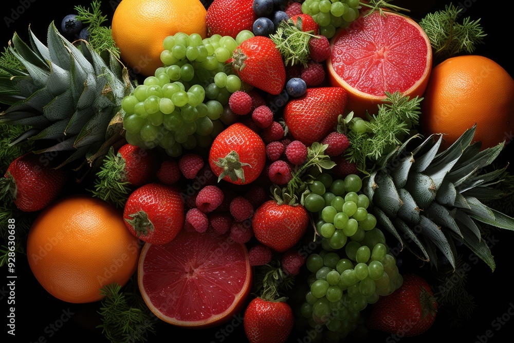 Succulents fresh piece of watermelon and melon Melon peaches and strawberries, generative IA Succulents fresh piece of watermelon and melon Melon peaches and strawberries, generative IA