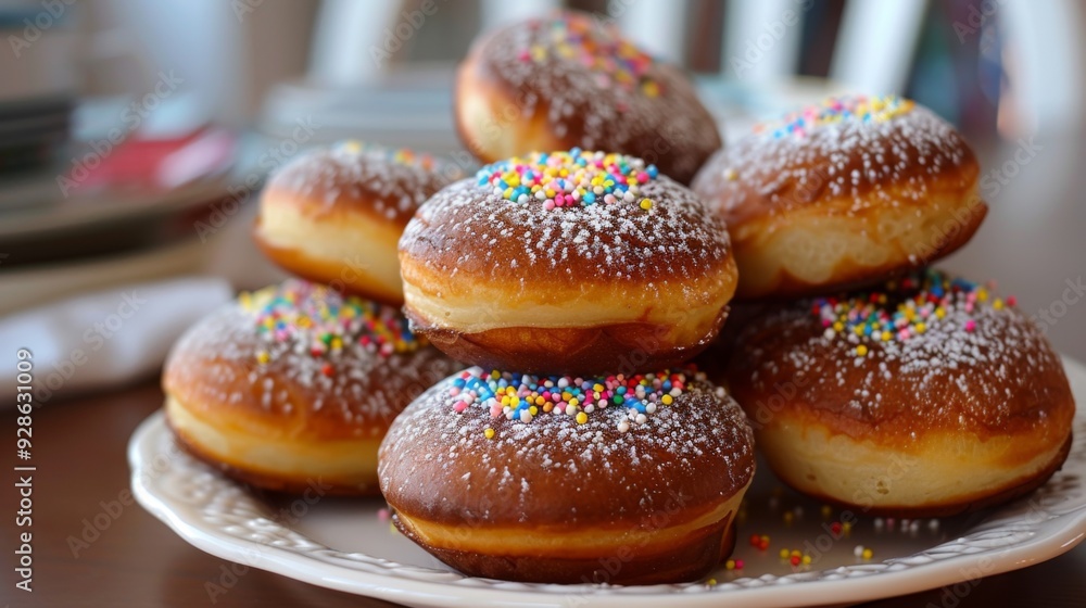 Hanukkah sufganiyot food background illustration generated by ai Hanukkah sufganiyot food background illustration generated by ai
