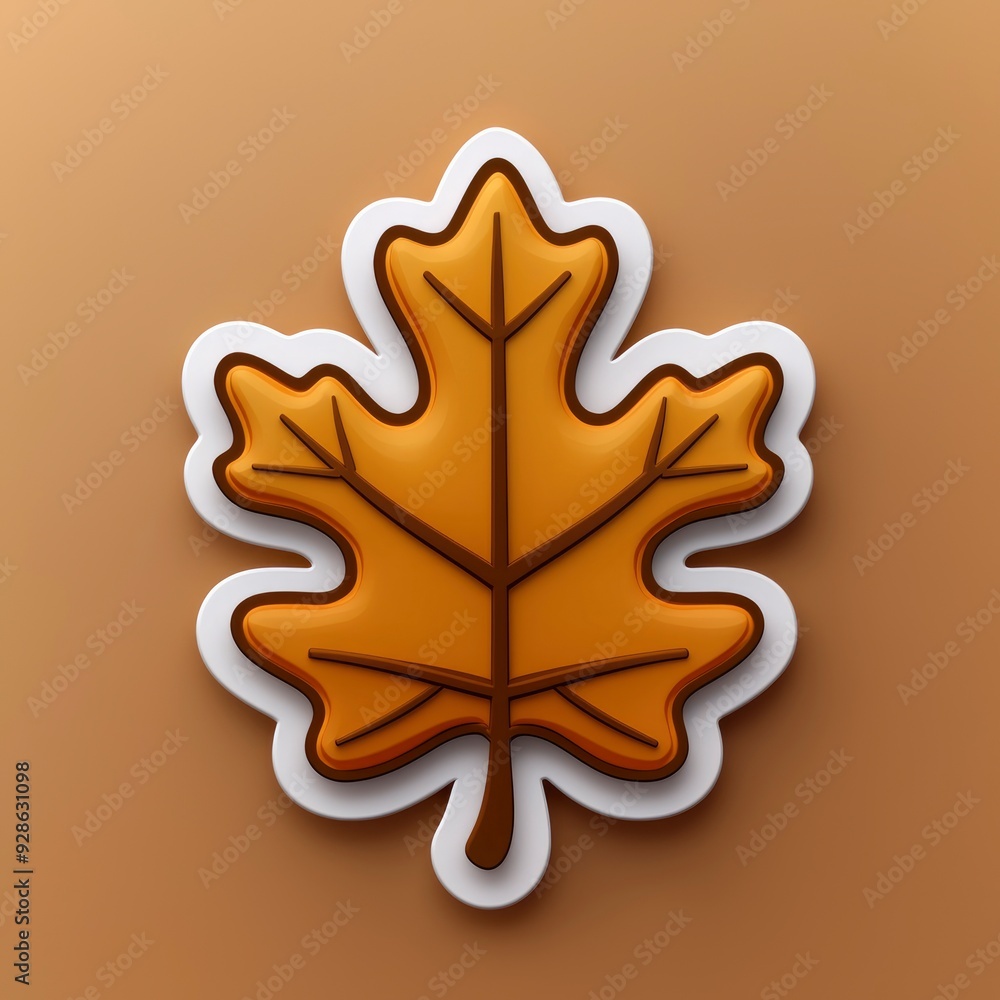 3D Cartoon Autumn Leaf on Brown Background 3D Cartoon Autumn Leaf on Brown Background