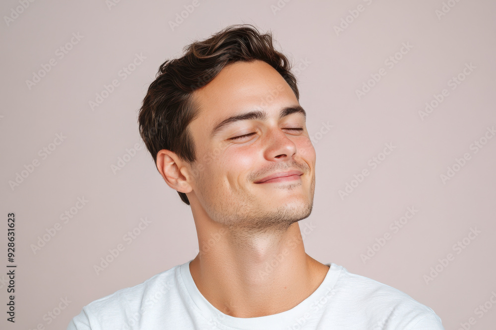 A close up of a man's face with his eyes closed A close up of a man's face with his eyes closed
