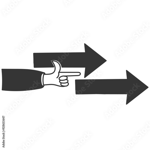 doodle hand pointing finger and forward arrow illustration in hand drawn style
