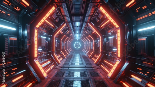Fototapeta Naklejka Na Ścianę i Meble -  hyperspace tunnel with tech elements background