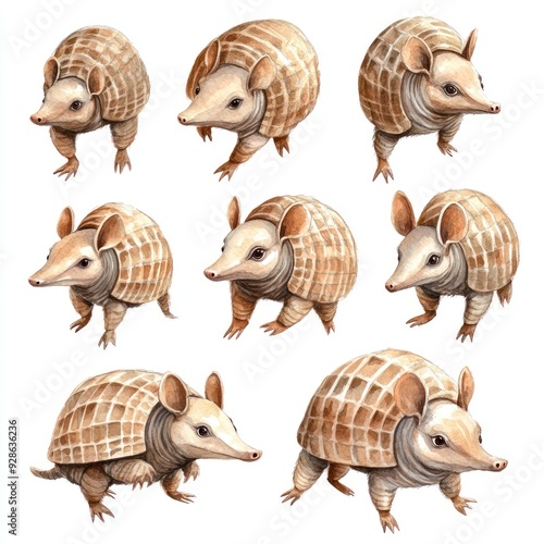 Illustration of stylized armadillos with distinct shell patterns. photo