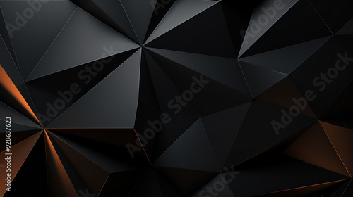 Geometric abstract pattern with triangles, black color. 3D effect, modern architectural design. The overall look is minimalist yet complex. Polygon background.