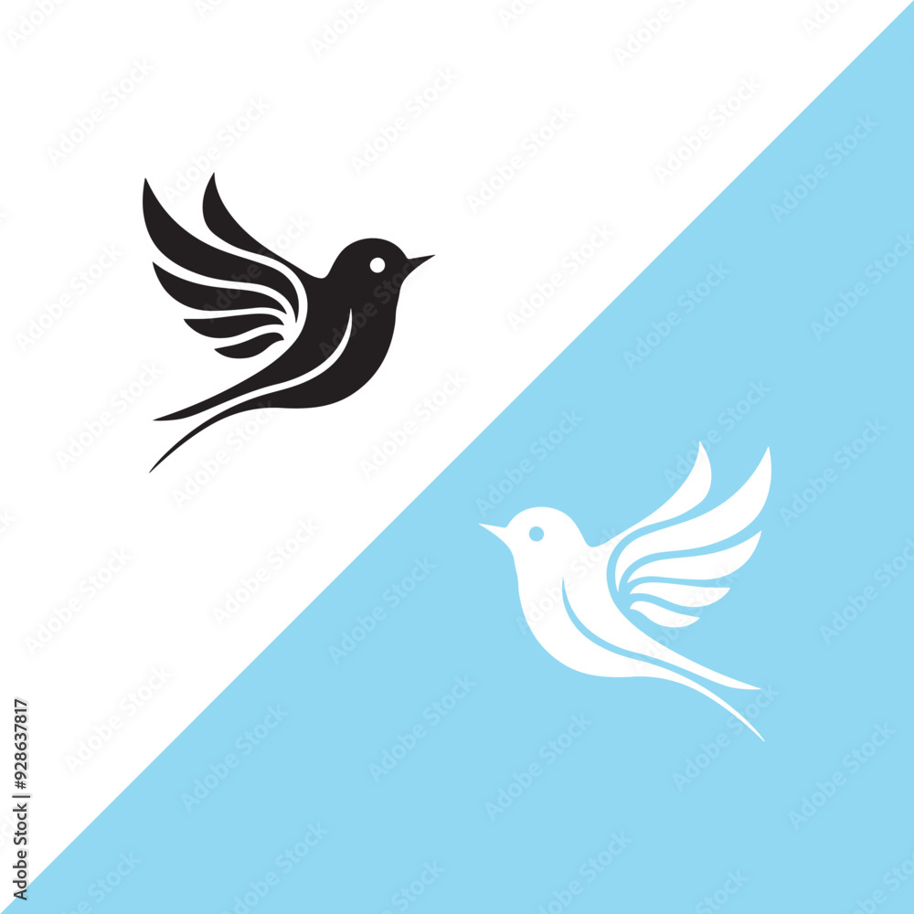 Illustration silhouette icon of two birds in different background Illustration silhouette icon of two birds in different background