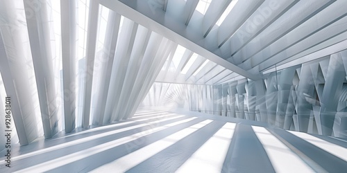 Abstract architectural interior featuring dynamic light patterns and sharp lines in a modern space photo