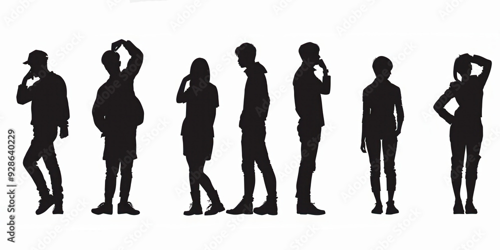 Silhouettes of people in various poses on a white background Silhouettes of people in various poses on a white background