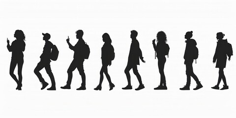 Silhouettes of diverse individuals walking together in a casual urban setting