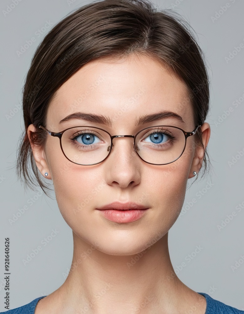 Young woman with glasses looking directly at the camera. Young woman with glasses looking directly at the camera.