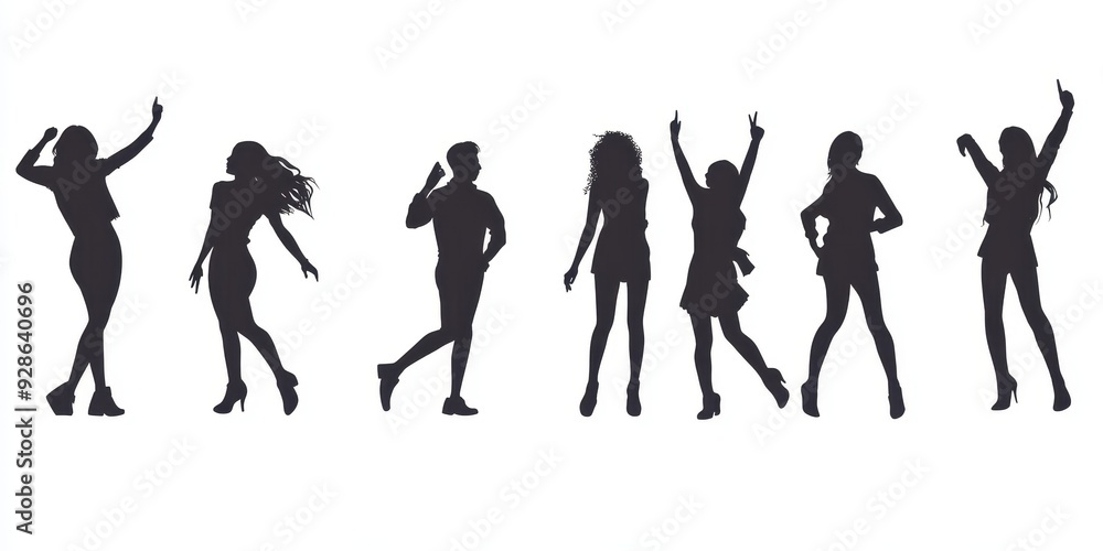Silhouettes of diverse people enjoying a celebration together in an energetic atmosphere Silhouettes of diverse people enjoying a celebration together in an energetic atmosphere