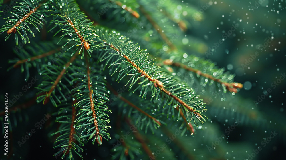 Macro background of green christmas tree with bokeh background with copy space. Macro background of green christmas tree with bokeh background with copy space.