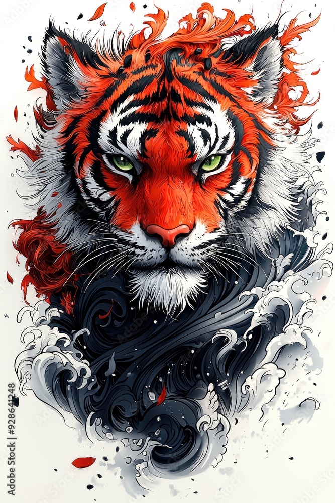 Fierce Tiger Emerging from the Waves Fierce Tiger Emerging from the Waves