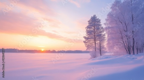 Wallpaper Mural A serene winter landscape at sunset, showcasing snow-covered trees and a tranquil atmosphere. Torontodigital.ca