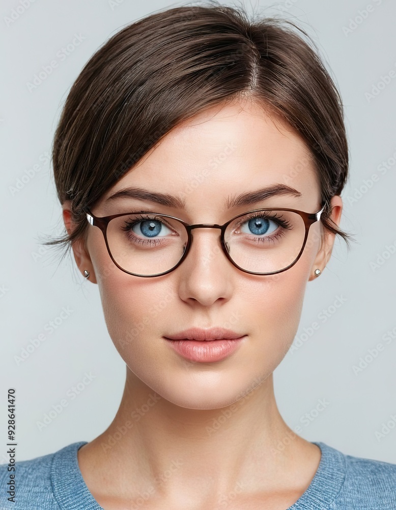 Close-up portrait of a young woman wearing glasses. Close-up portrait of a young woman wearing glasses.