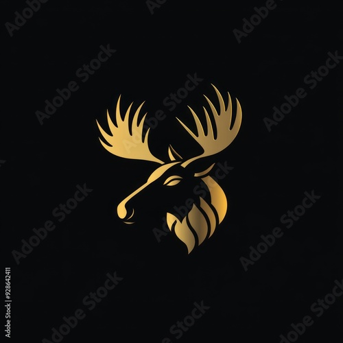 A stylized golden moose head logo on a black background. photo