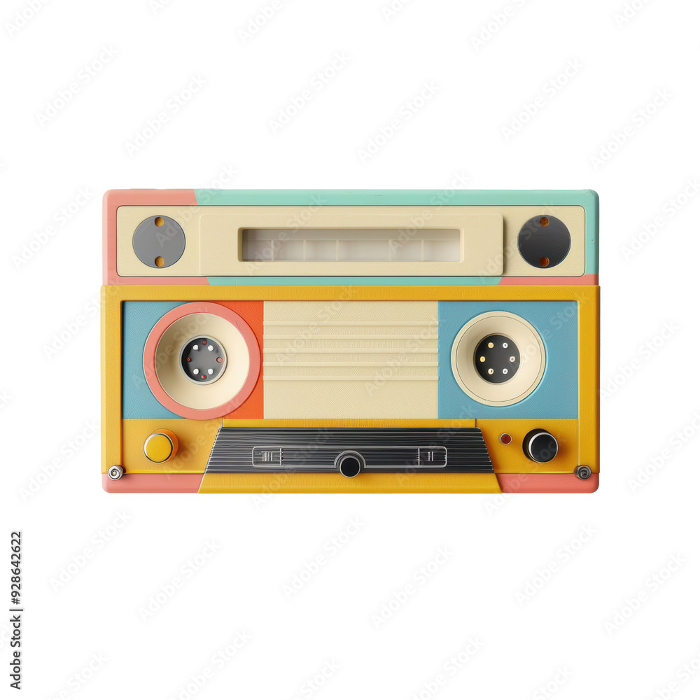 Obraz premium Colorful retro cassette player front view on transparent background 