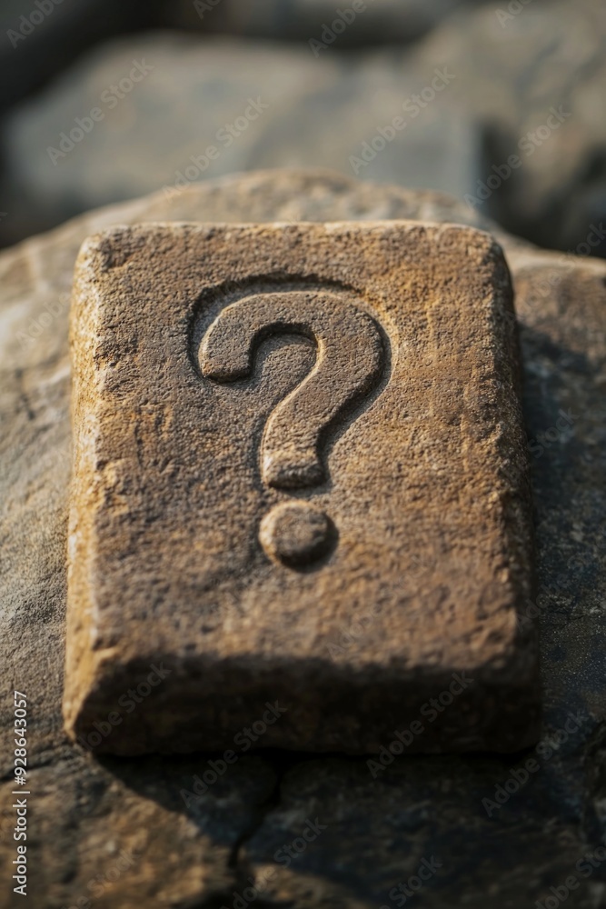 A question mark icon carved into an ancient stone tablet, symbolizing ancient mysteries or lost knowledge. A question mark icon carved into an ancient stone tablet, symbolizing ancient mysteries or lost knowledge.