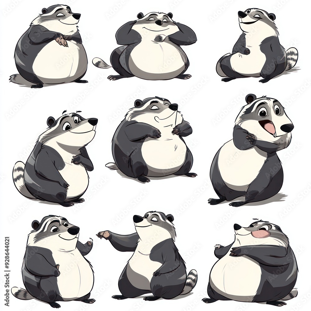 Obraz premium A collection of animated badger characters displaying various emotions and poses.