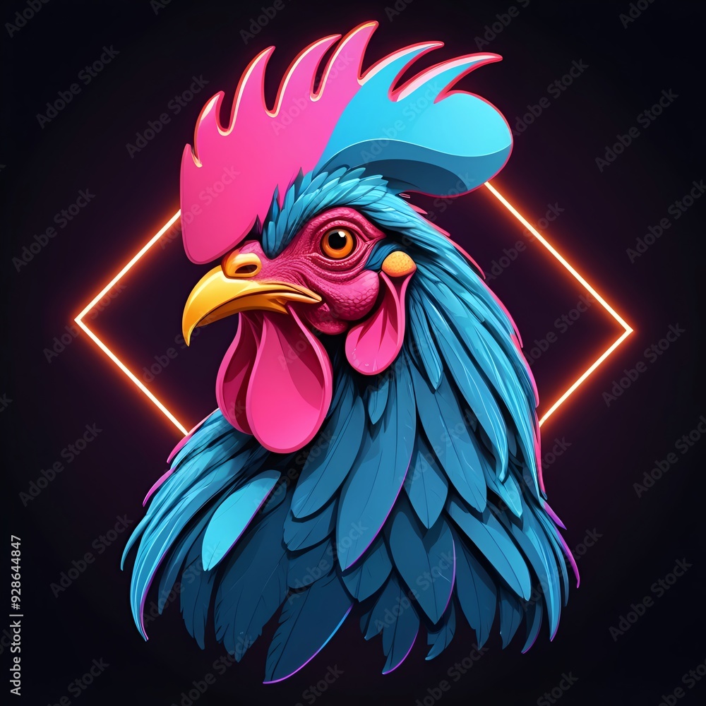 Neon Rooster Illustration Neon Rooster Illustration