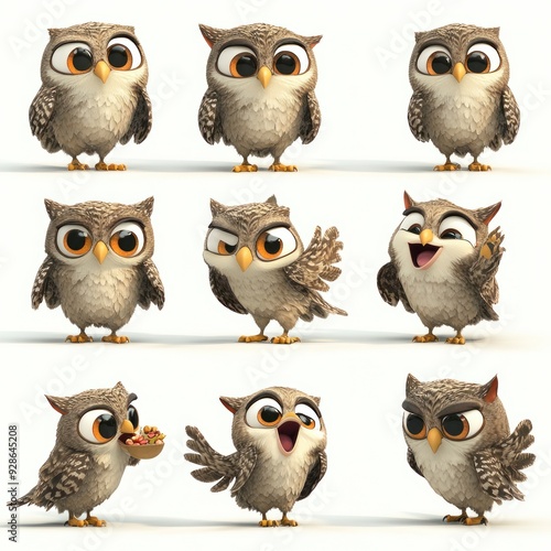 Wallpaper Mural A collection of cartoon owls displaying various emotions and actions. Torontodigital.ca