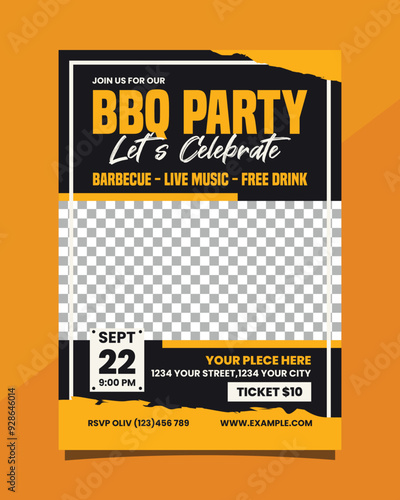 BBQ party poster or flyer template design