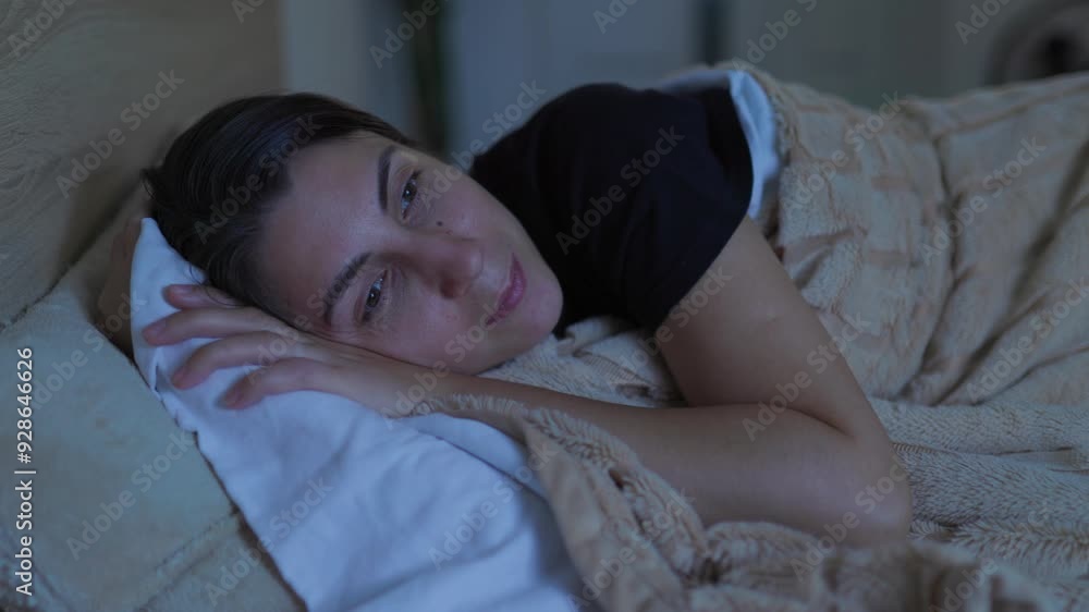 Nighttime Bliss Smiling Woman Preparing for Bed in a Calm Bedroom Nighttime Bliss Smiling Woman Preparing for Bed in a Calm Bedroom