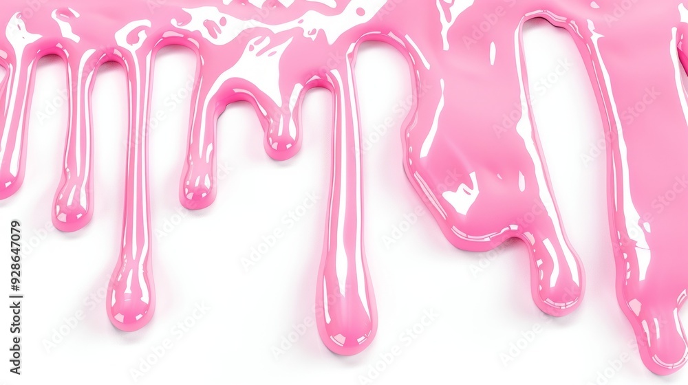 Pink slime dripping down in isolation on a white background