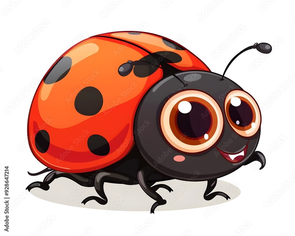 Cute Cartoon Ladybug with Friendly Smile on White Background Cute Cartoon Ladybug with Friendly Smile on White Background