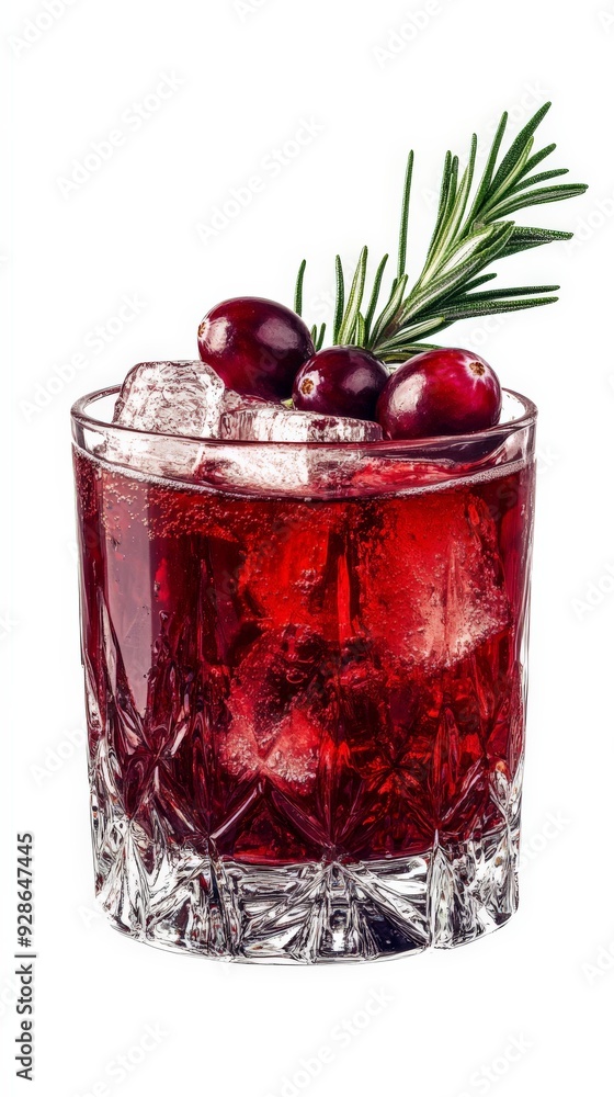 Refreshing cranberry cocktail served in a glass with ice cubes and garnished with rosemary. Perfect for festive occasions and celebrations. Refreshing cranberry cocktail served in a glass with ice cubes and garnished with rosemary. Perfect for festive occasions and celebrations.