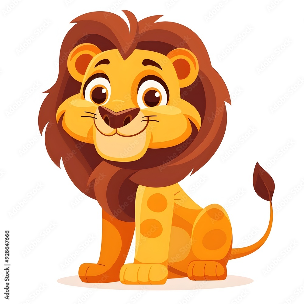 Fototapeta premium Friendly Cartoon Lion with Big Mane and Happy Expression on White Background