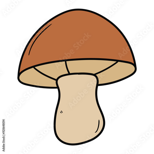 Hand drawn cartoon brown edible mushroom on white background.