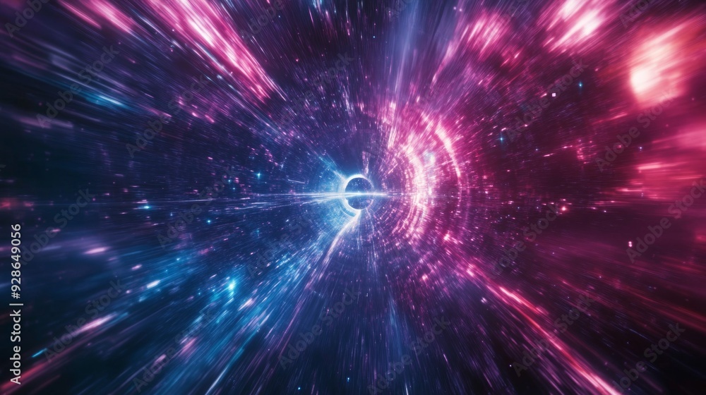 Obraz premium space ship in traveling at light speed, inside the cosmic holographic galactic vortex, space background