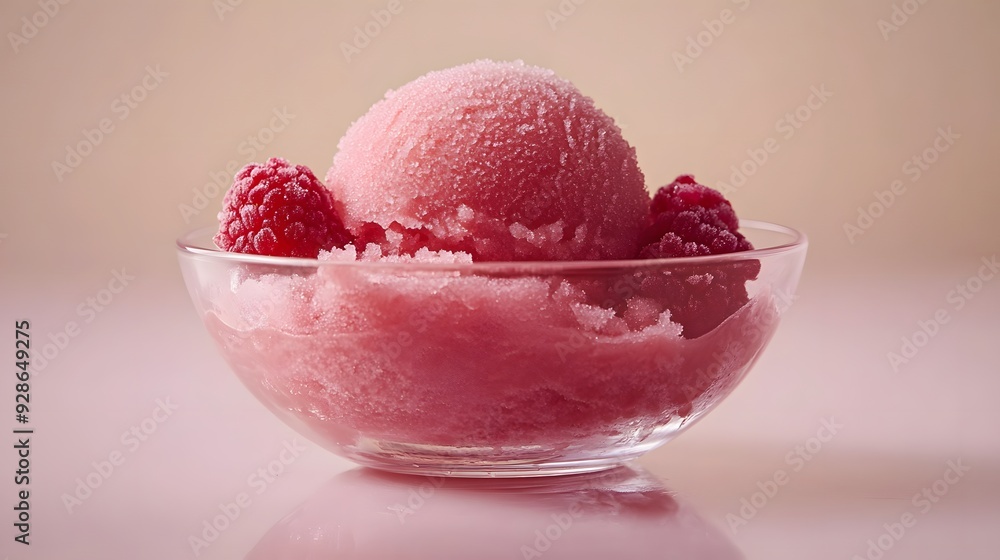 Raspberry Sorbet in a Glass Bowl. Raspberry Sorbet in a Glass Bowl.