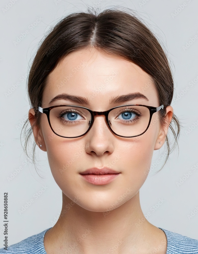 Close-up portrait of a young woman wearing glasses. Close-up portrait of a young woman wearing glasses.