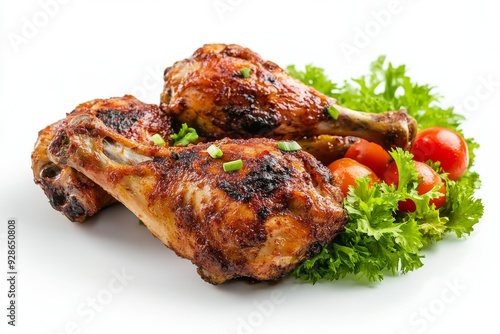 Grilled Chicken, Chicken marinated in a mixture of spices and coconut milk, then grilled to perfection. isolated on white background