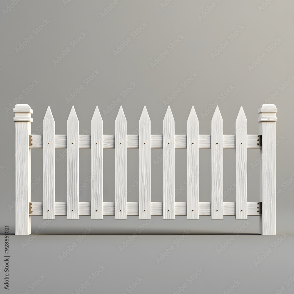 White picket fence isolated on gray background. White picket fence isolated on gray background.