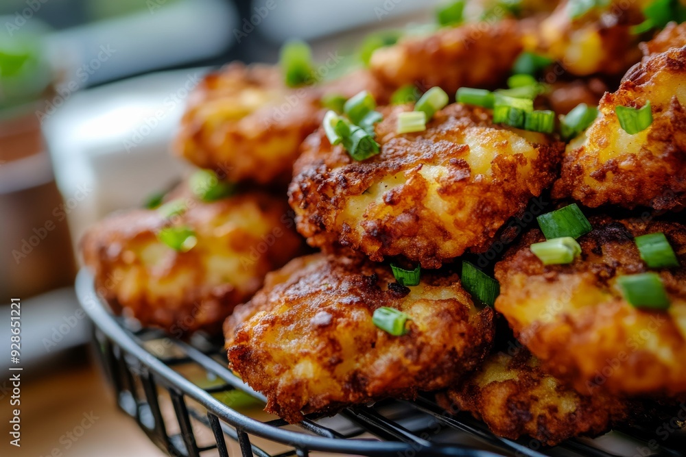 Potato Fritters, Mashed potatoes mixed with minced meat, green onions, and spices, then shaped into patties and deep-fried until golden brown. Potato Fritters, Mashed potatoes mixed with minced meat, green onions, and spices, then shaped into patties and deep-fried until golden brown.